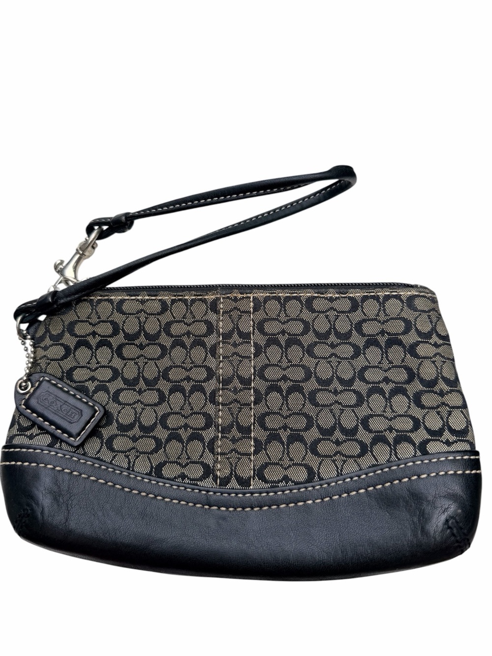 Vintage Y2K COACH Black And Grey Signature Mini Kissing C’S Leather Wristlet Bag